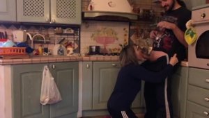 Homegrown Video - Busty wife rough dick sucking in the kitchen